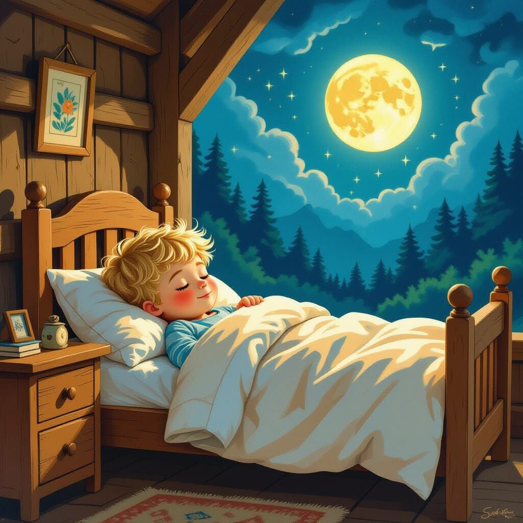 Boy's Sweet Dream in Whimsical Surreal Landscape
