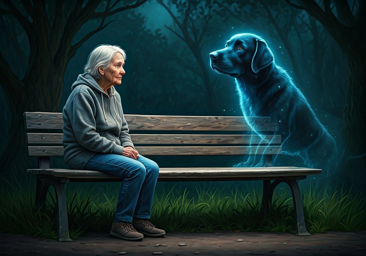 Woman and Labrador Spirit in Twilight, Dreamy Digital Art