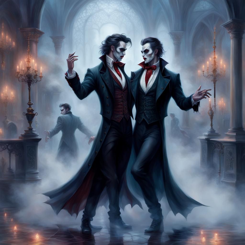 Gay Vampire Couple Dancing in Ethereal Fantasy Style