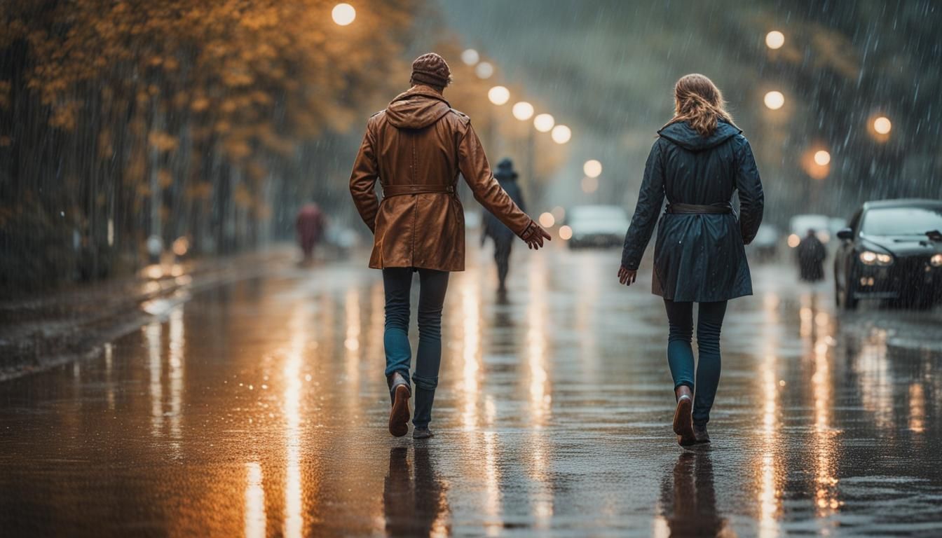 Romantic German Couple Walking in the Rain