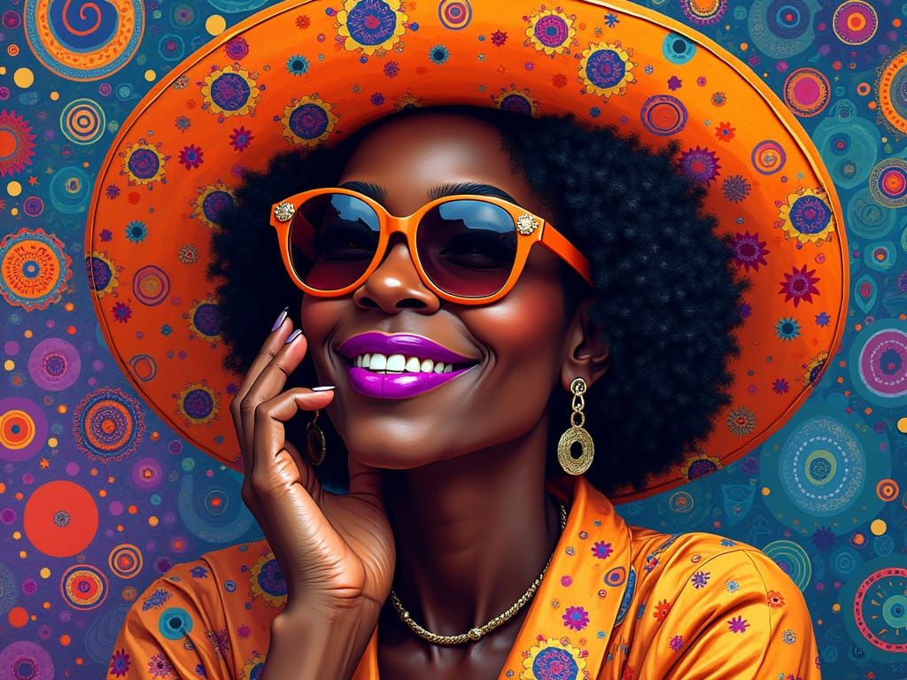 Surreal Black Woman Exudes Confidence in Kaleidoscopic Dream...