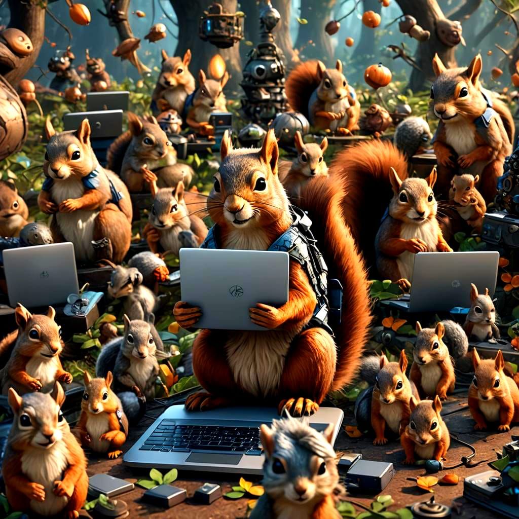 Squirrel Avatar Working at Laptop in Detailed Digital Art