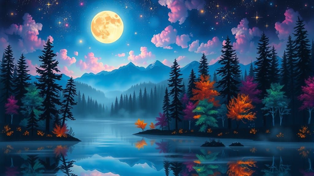 Dreamlike Landscape Under Starry Skies