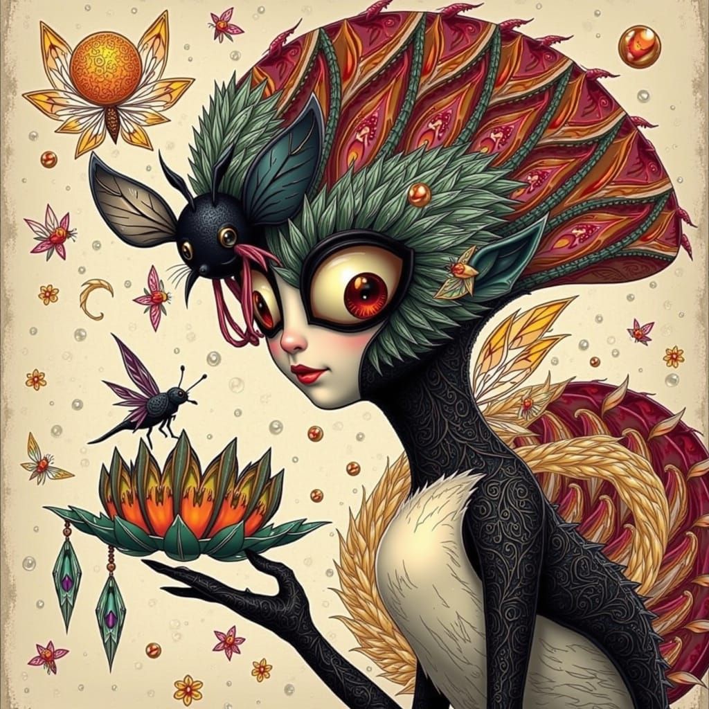 Whimsical Fox-Glider Creature in a Lush Forest