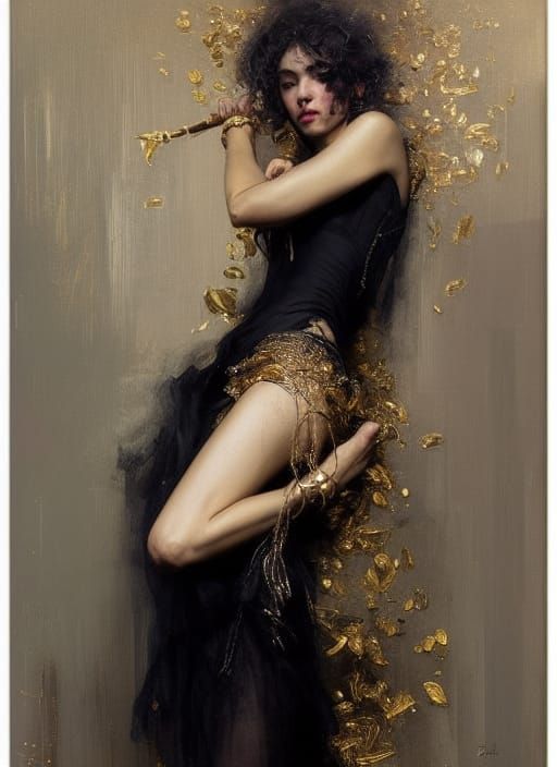 Provocative Woman with Pistol in Burning City