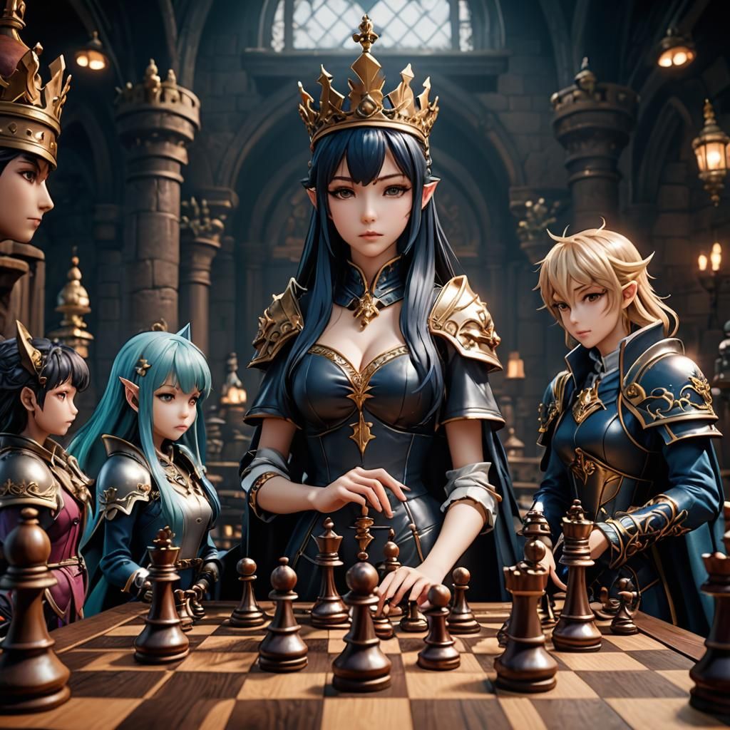 Anime Chess Game in Detailed Matte Painting