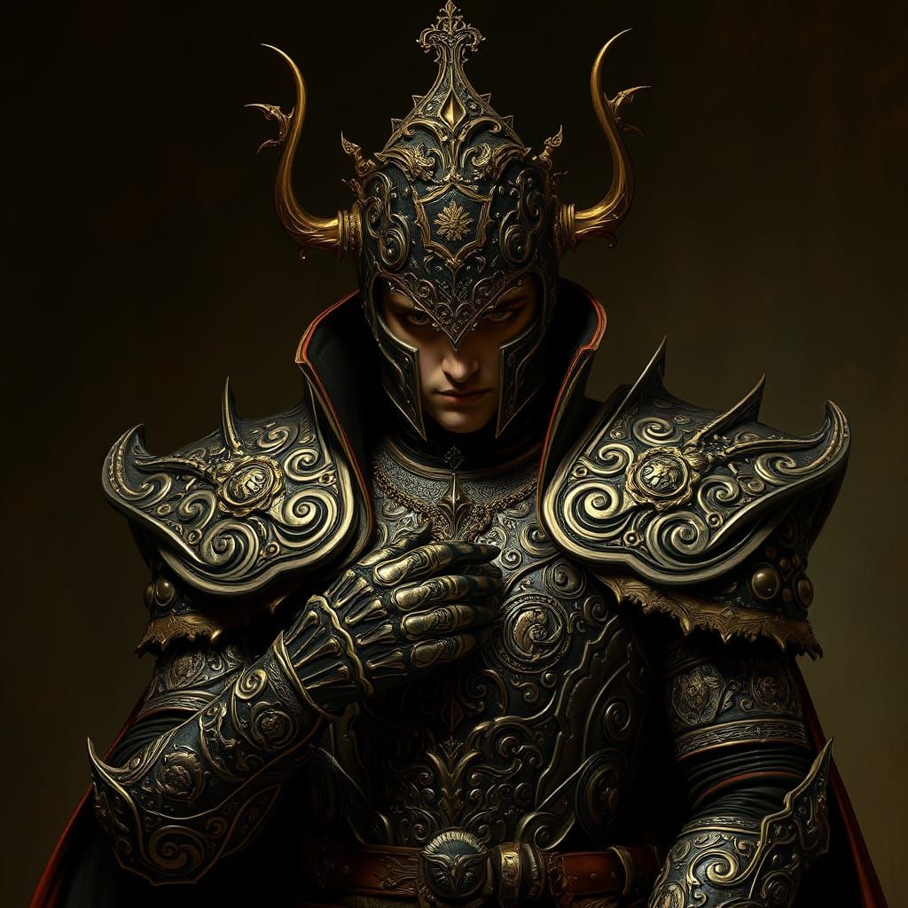 Inquisitor in Baroque Armor, Gothic Dark Fantasy Art