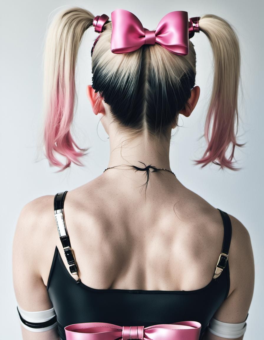 Harley Quinn, view from behind , shiny Thongs. pretty face. ...