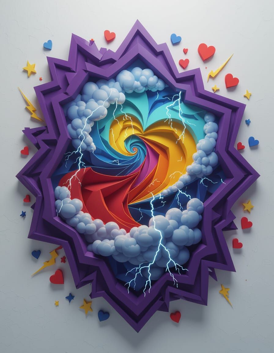 Abstract Dimensional Hearts Amidst Tornado Storm