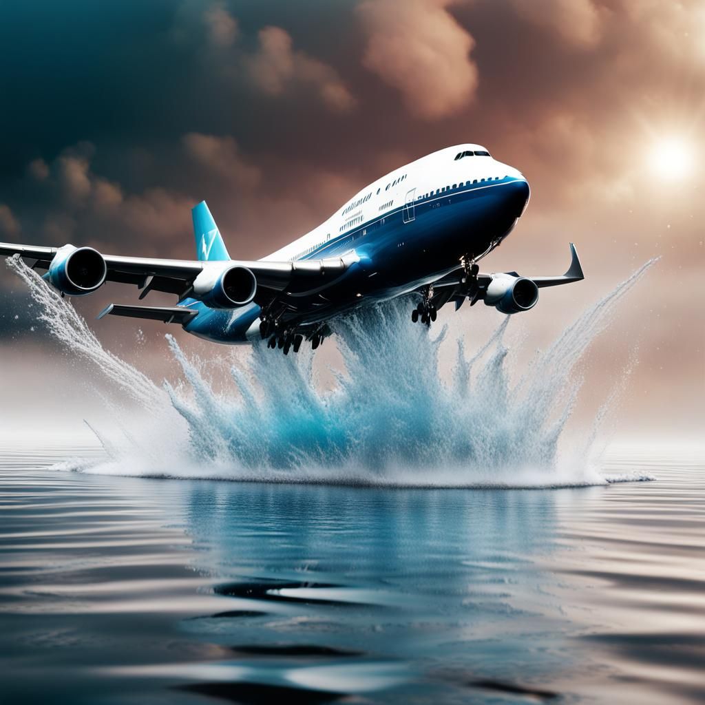 Boeing 747 Emerges from Water, Liquid Photography
