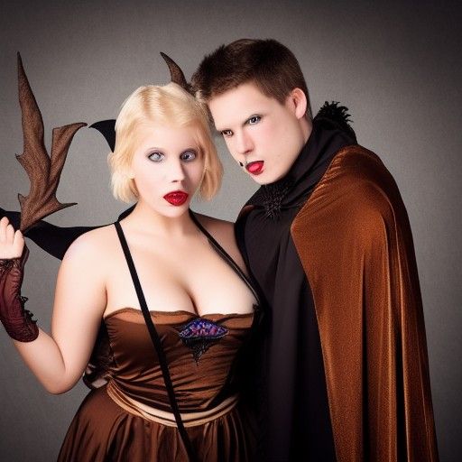 Halloween Couple: Witch and Dracula in Hyper-Realistic Style