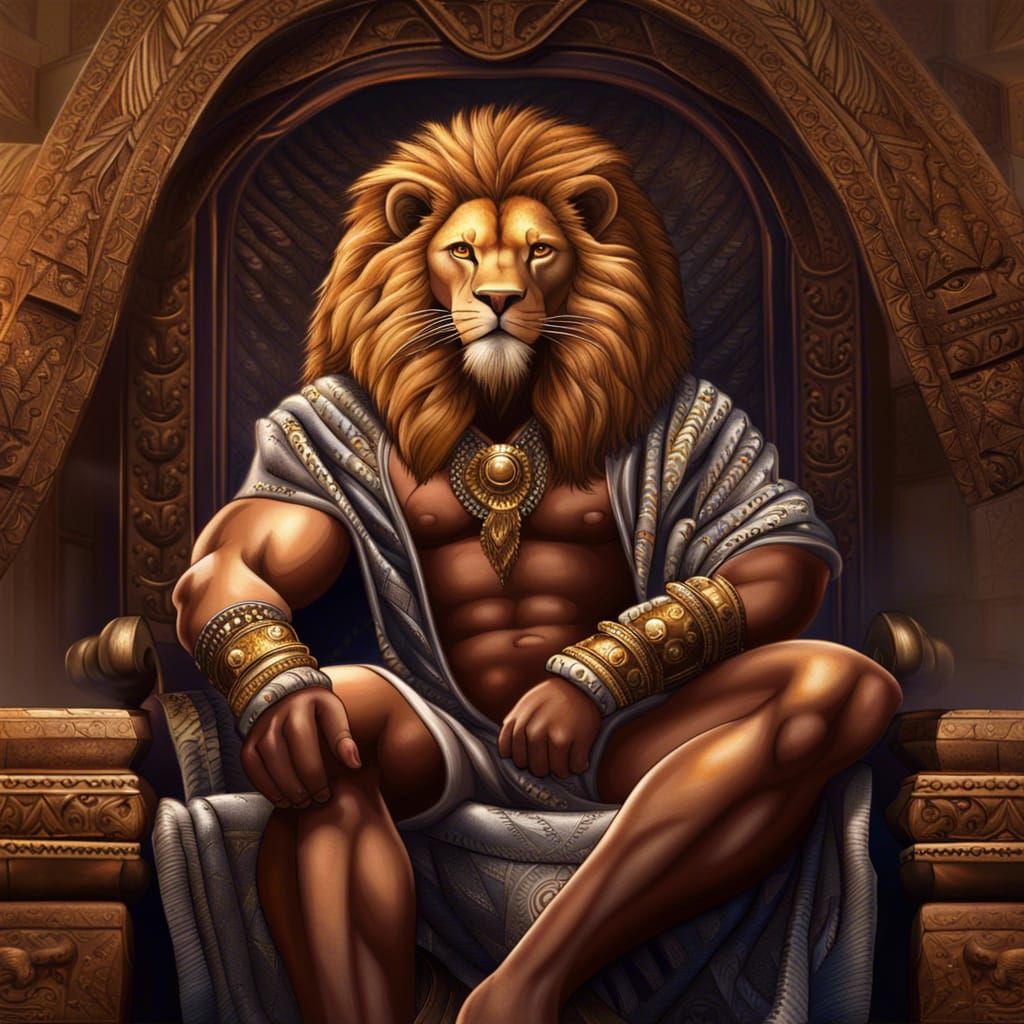 African King on Throne with Lion
