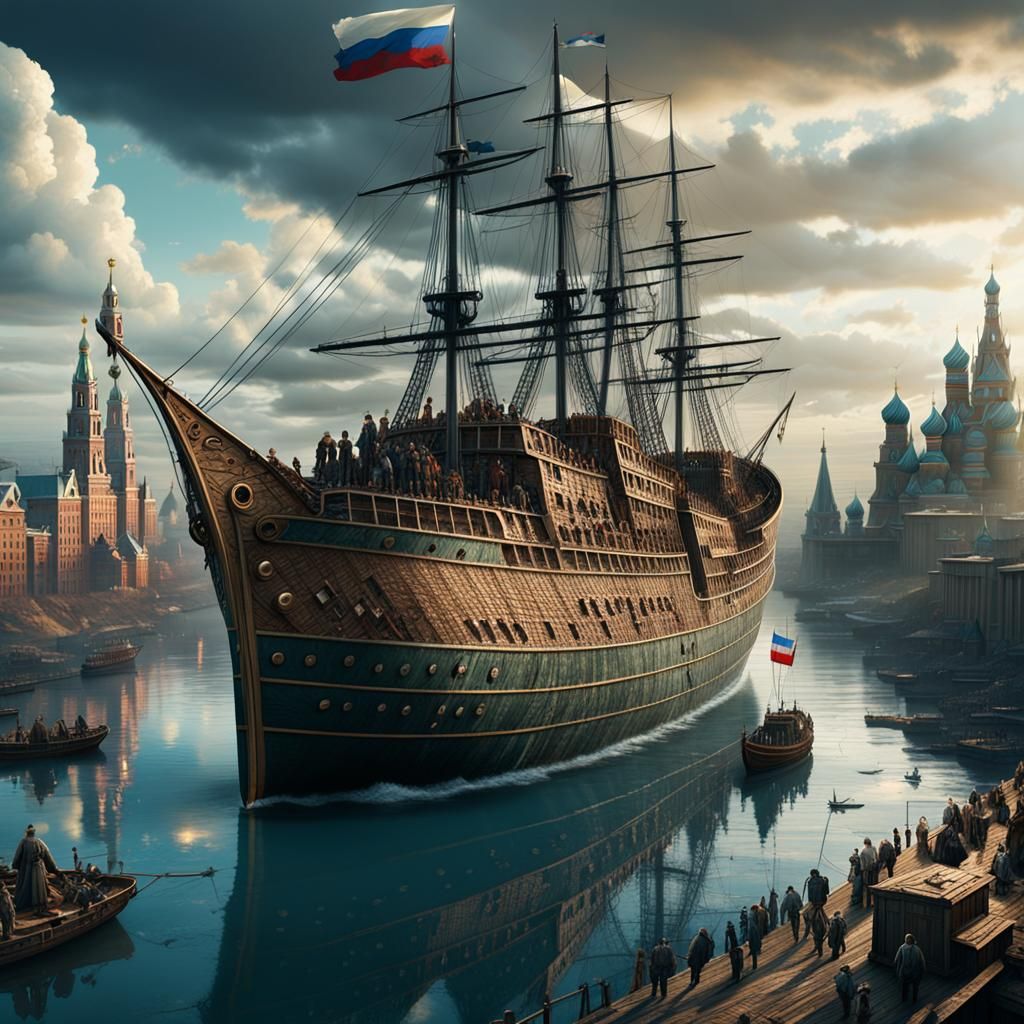 Ship of Fools with Russian Flag: Digital Matte Painting