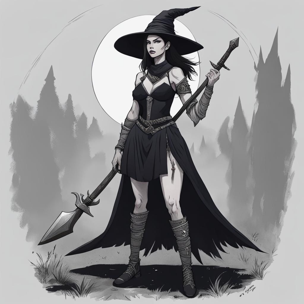 Enchanting Warrior Witch in Dark Fantasy Style
