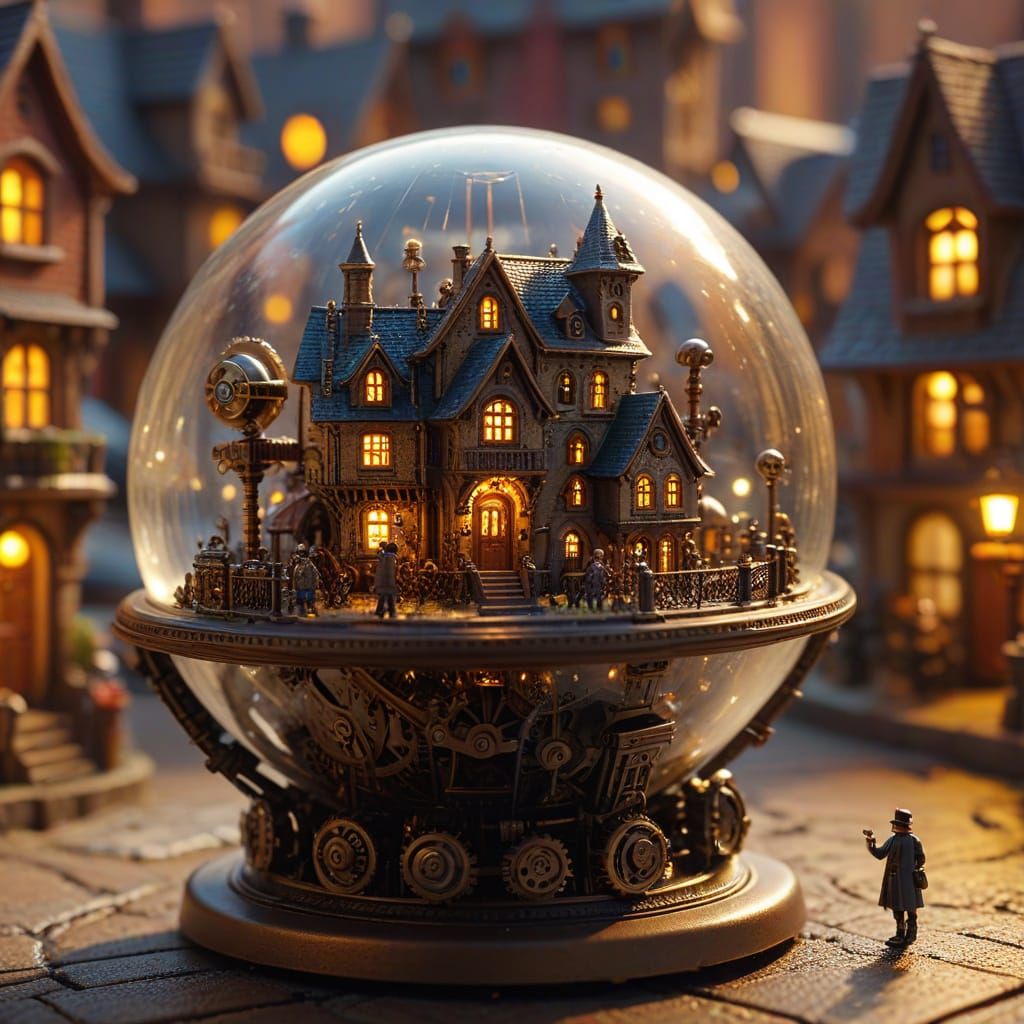 Steampunk Globe: Clockwork Town in Miniature