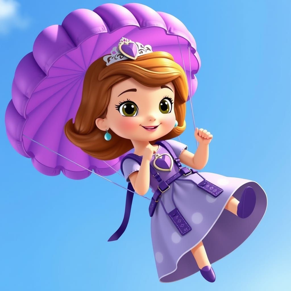 Princess Sofia Skydiving with Purple Parachute