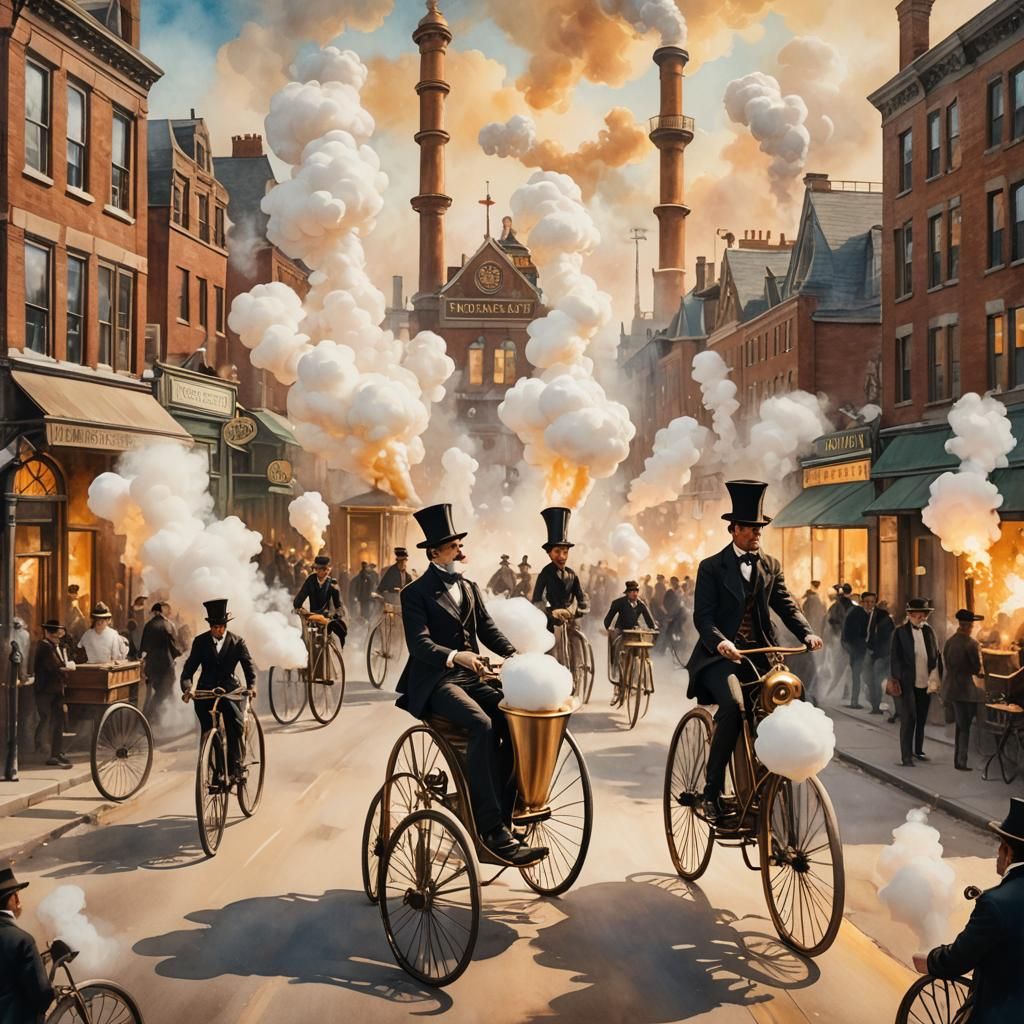 Marshmallow Penny-Farthings in Steampunk Watercolor Style
