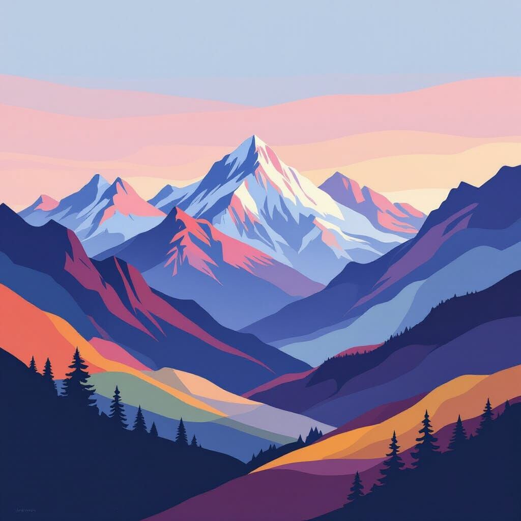 Minimalist Mountains in Vibrant Twilight Colors