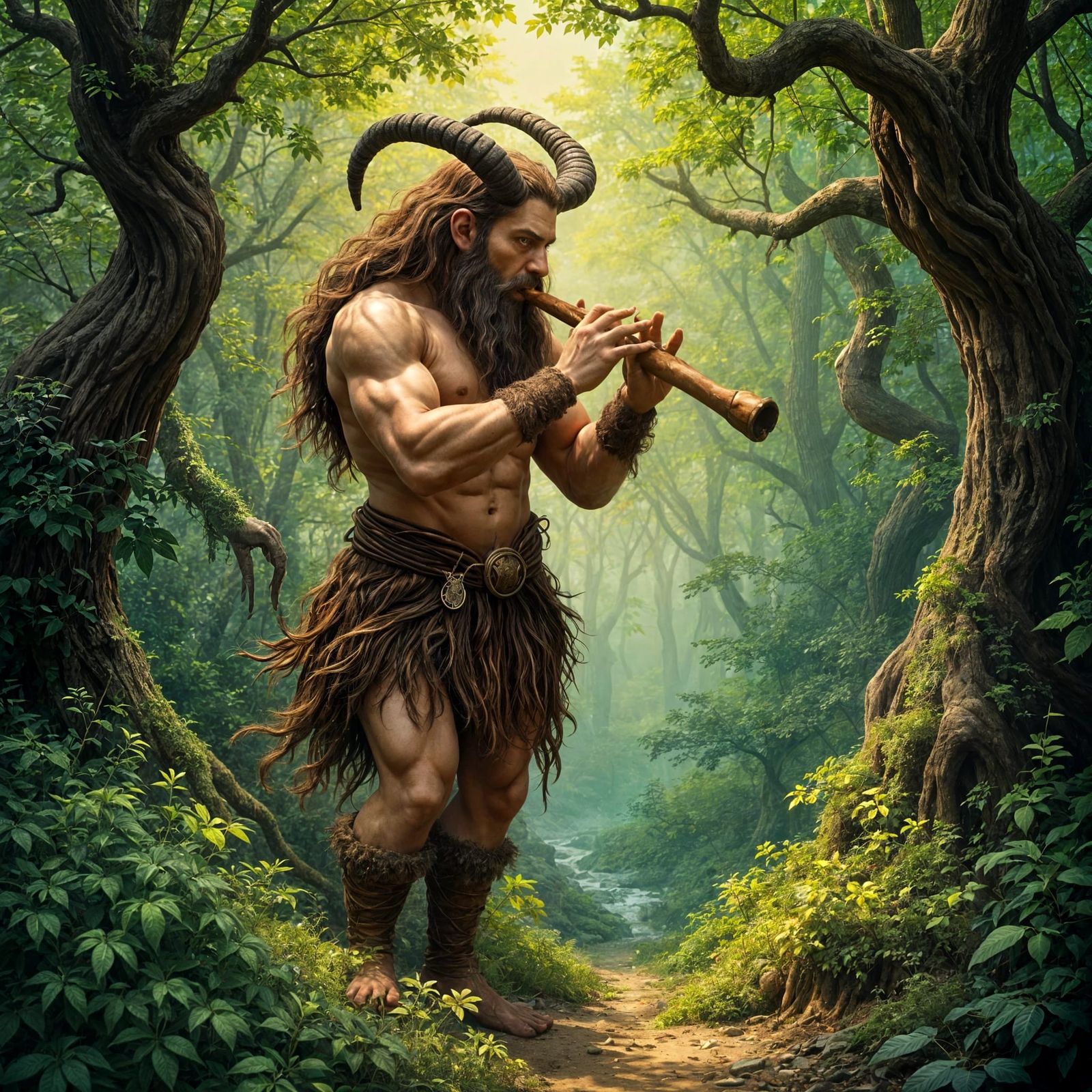 Ancient Greek Mythology Satyr in a Forest Setting