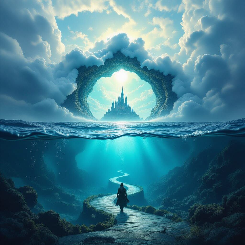 Cosmic Ocean Portal: Surreal Steampunk Seascape