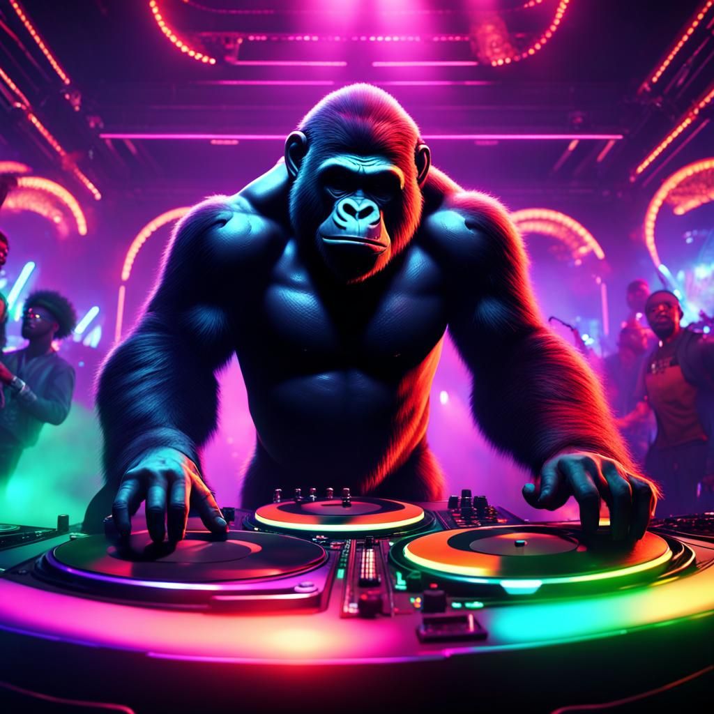 Gorilla DJ Performing in Nightclub Art