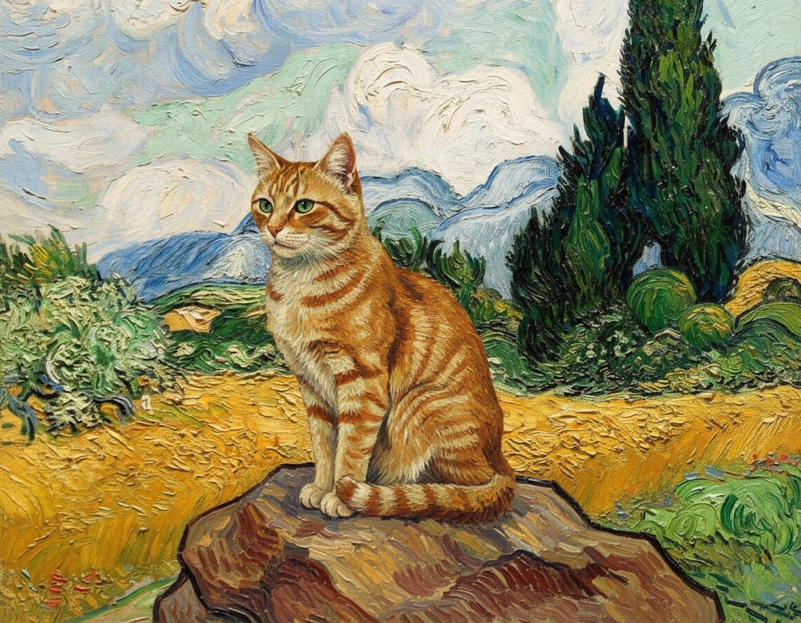 Orange Tabby Cat in Van Gogh Wheat Field