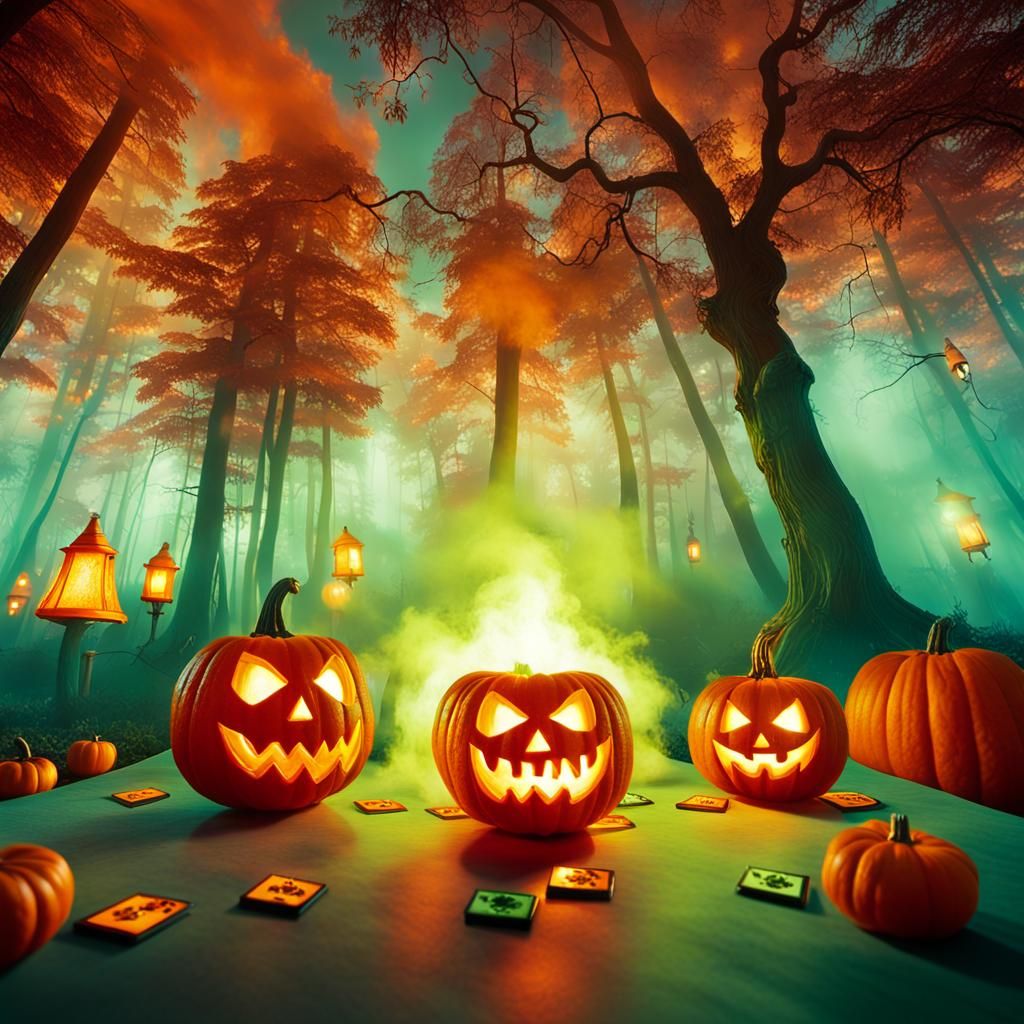 Surreal Halloween Board Game in Spooky Forest
