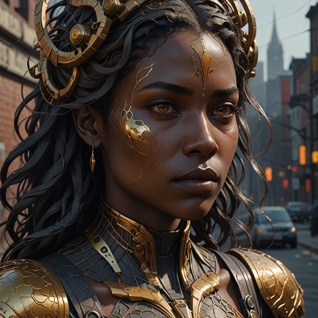 Dark Beauty with Marbled Skin in Deep Contemplation