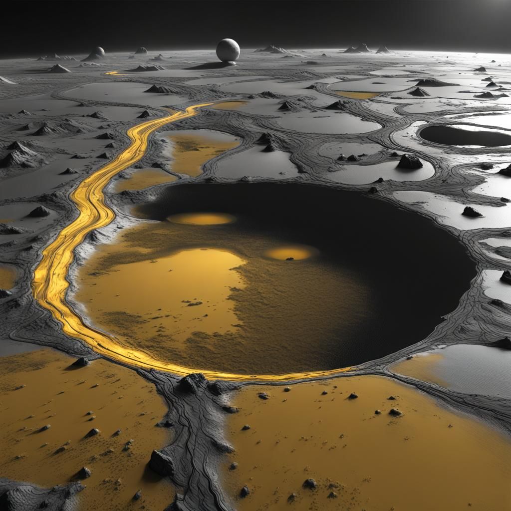 Incandescent Stream Enters Circle on Barren Planet