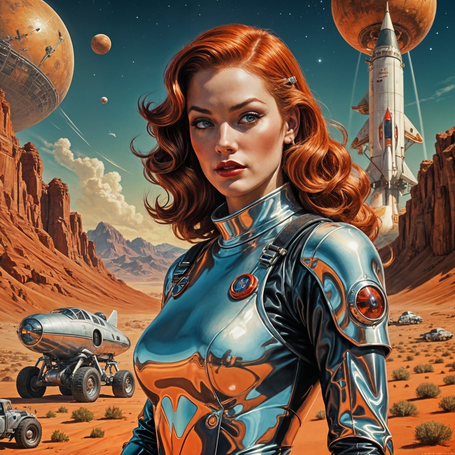 Retro-Futuristic Pin-Up Girl on Mars