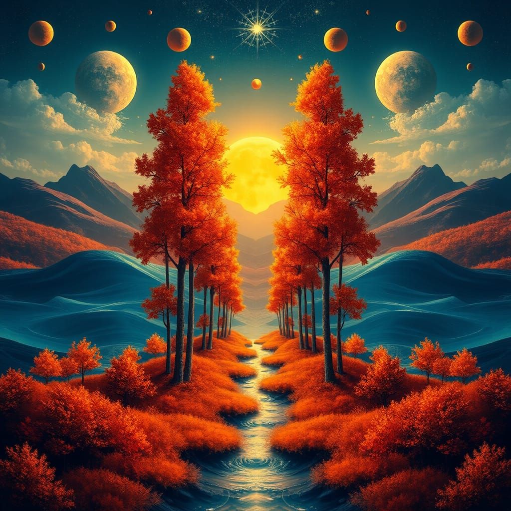 Surreal Autumn Dreamscape in Digital Painting Style
