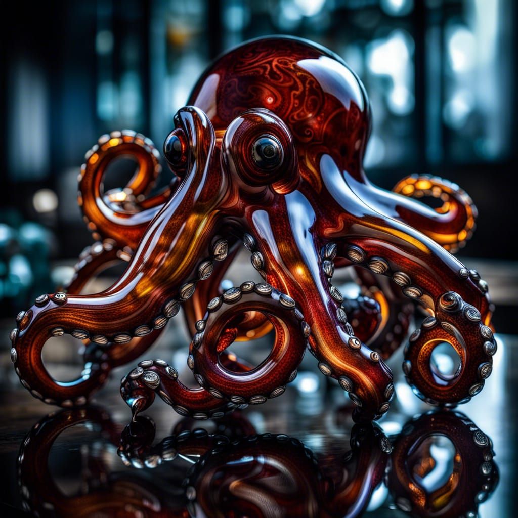 Blown Glass Octopus: Hyperrealistic Still Life