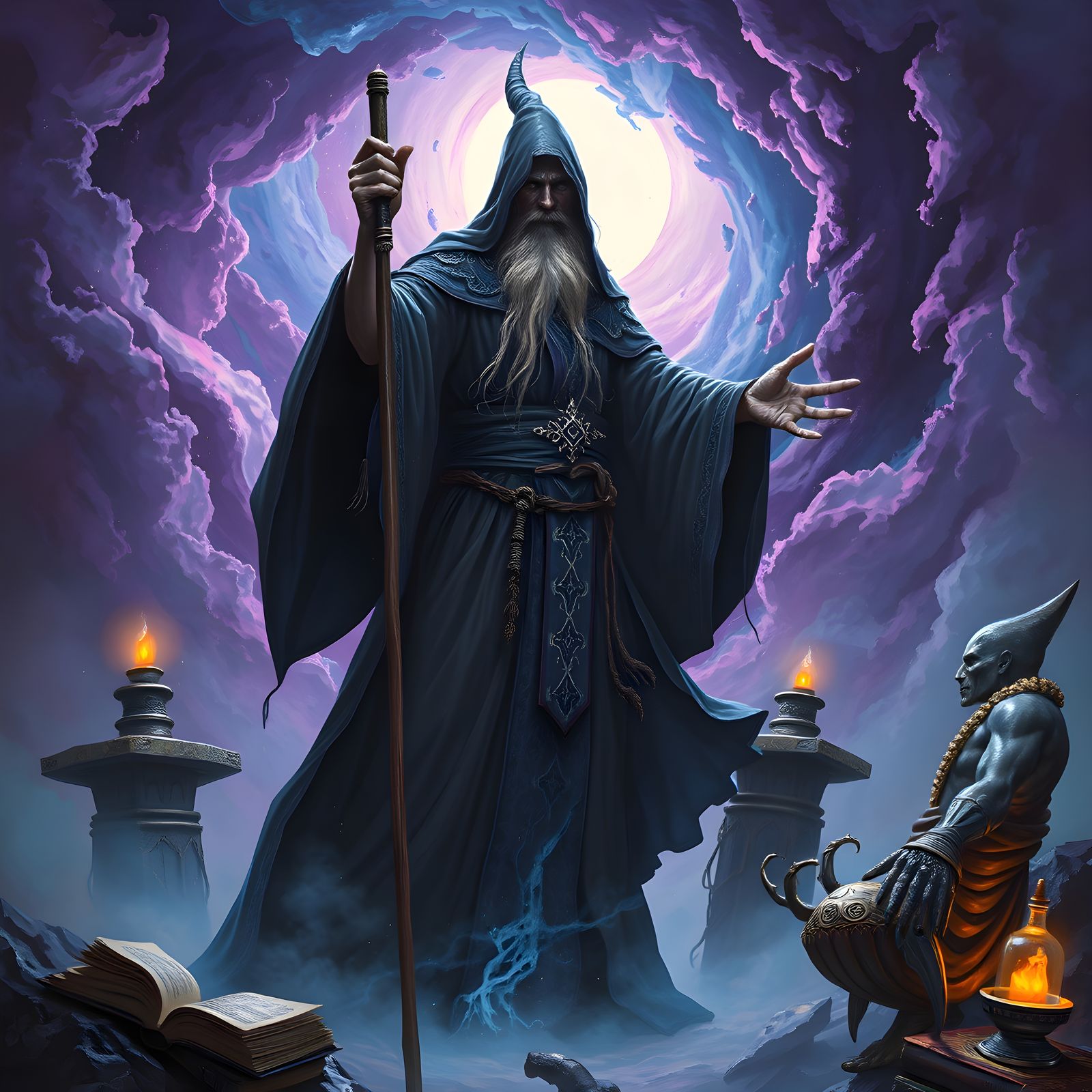 Mystical Fantasy Warlock in Digital Art Style