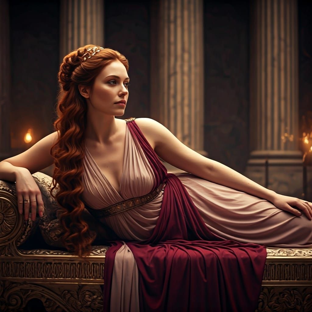 Aphrodite Lounging in Her Temple, Oil Painting