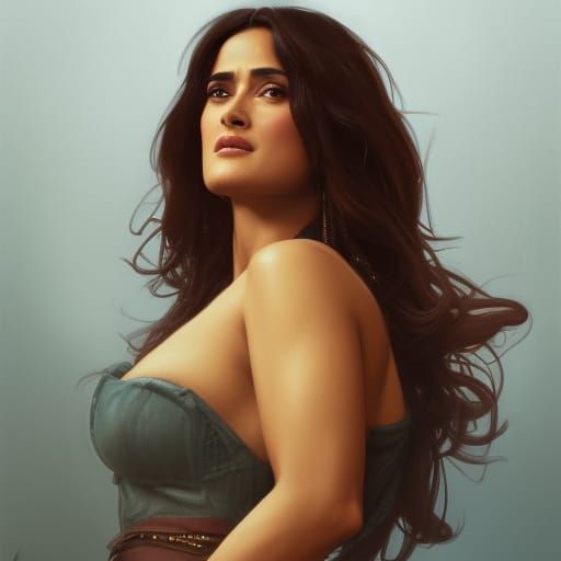 Salma Hayek Portrait in Hyperdetailed Style