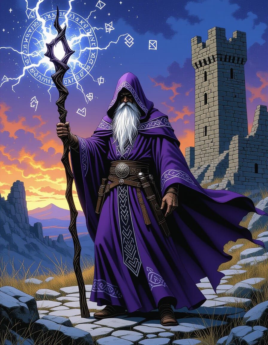 Twilight Mage in Ancient Lands: Frazetta-esque Scene