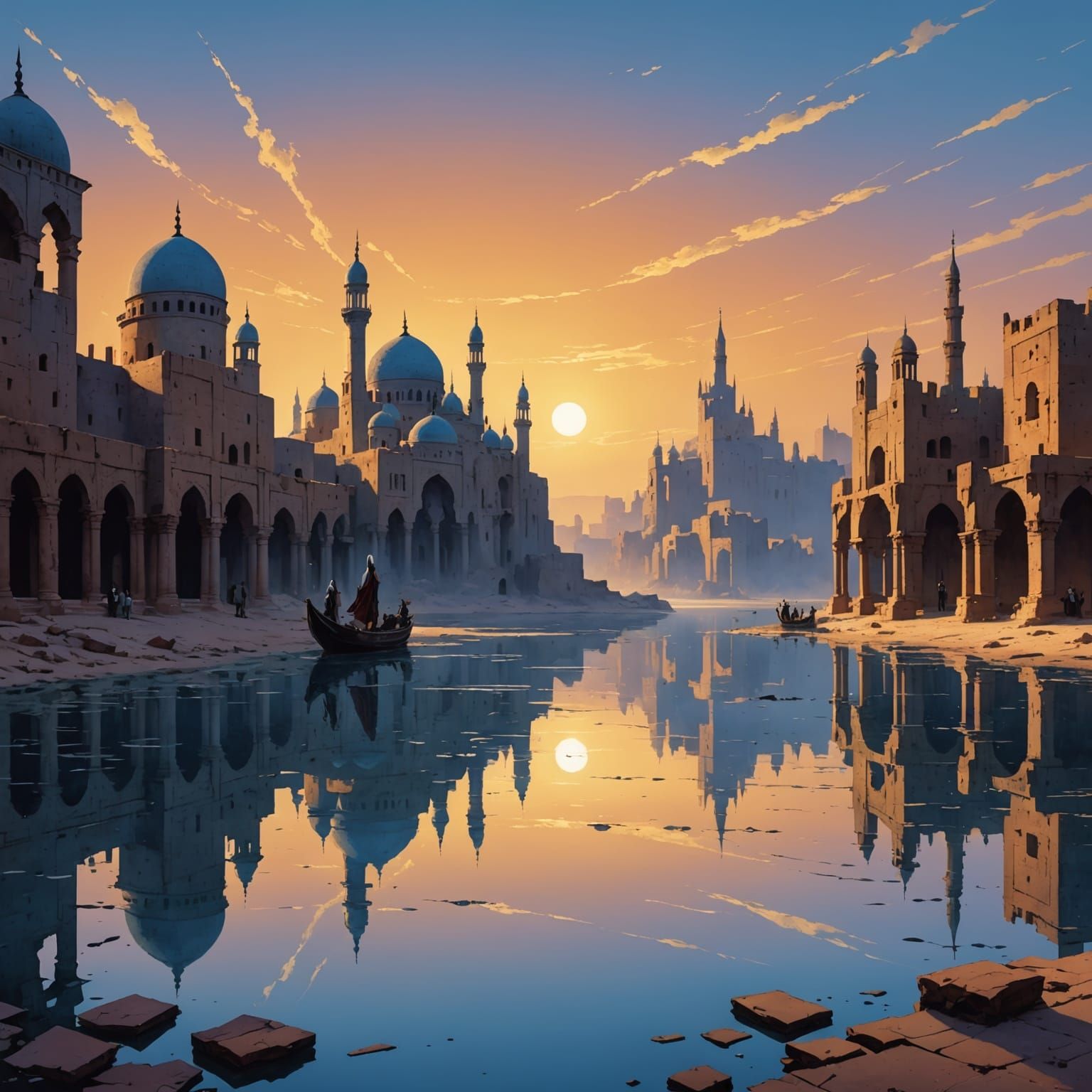 Arabian Ruined City Mirrored at Sunset