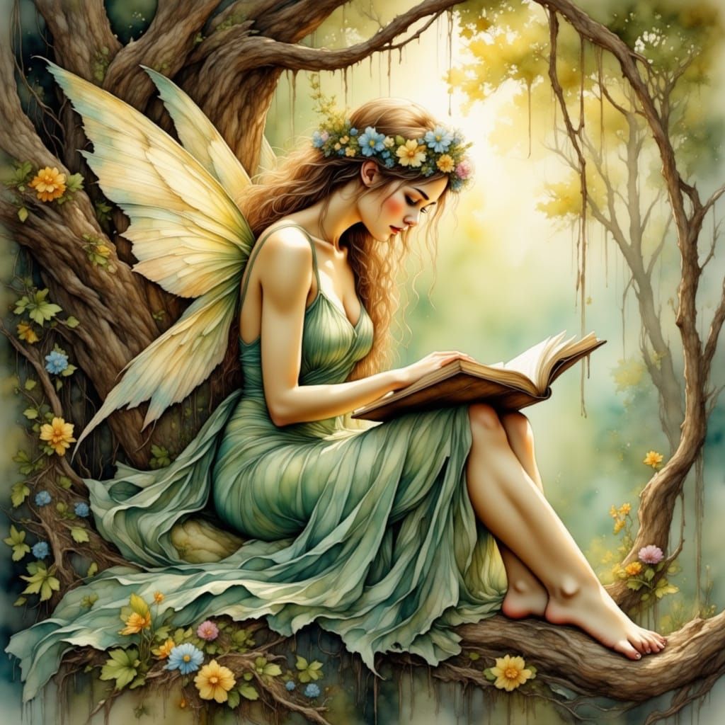 Whimsical Fairy in Watercolor Style