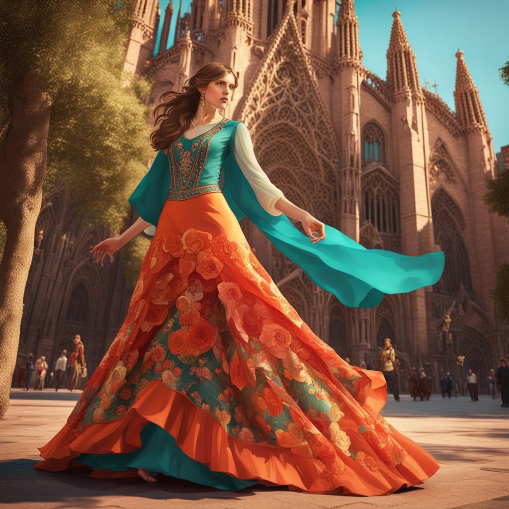Flamenco Dancer in Barcelona, Art Nouveau Style