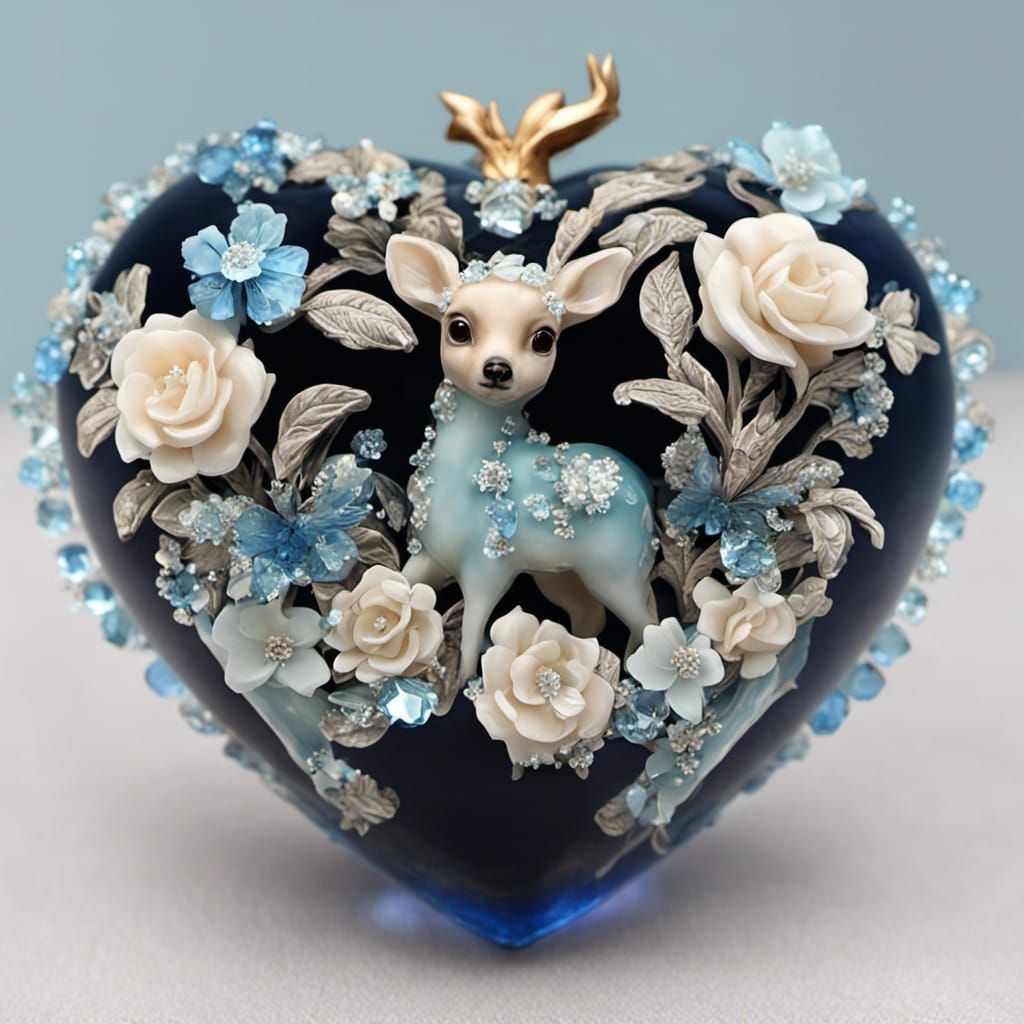 Fawn in Crystal Heart, Decoupage-Style Digital Art