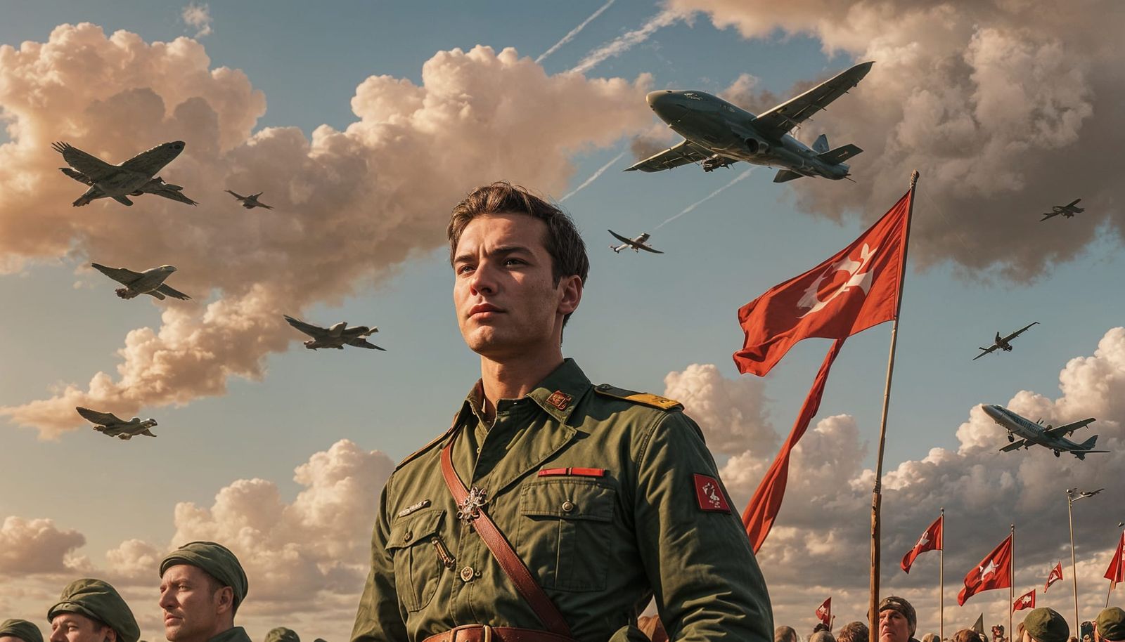 Soviet Paratrooper with Flag and Planes