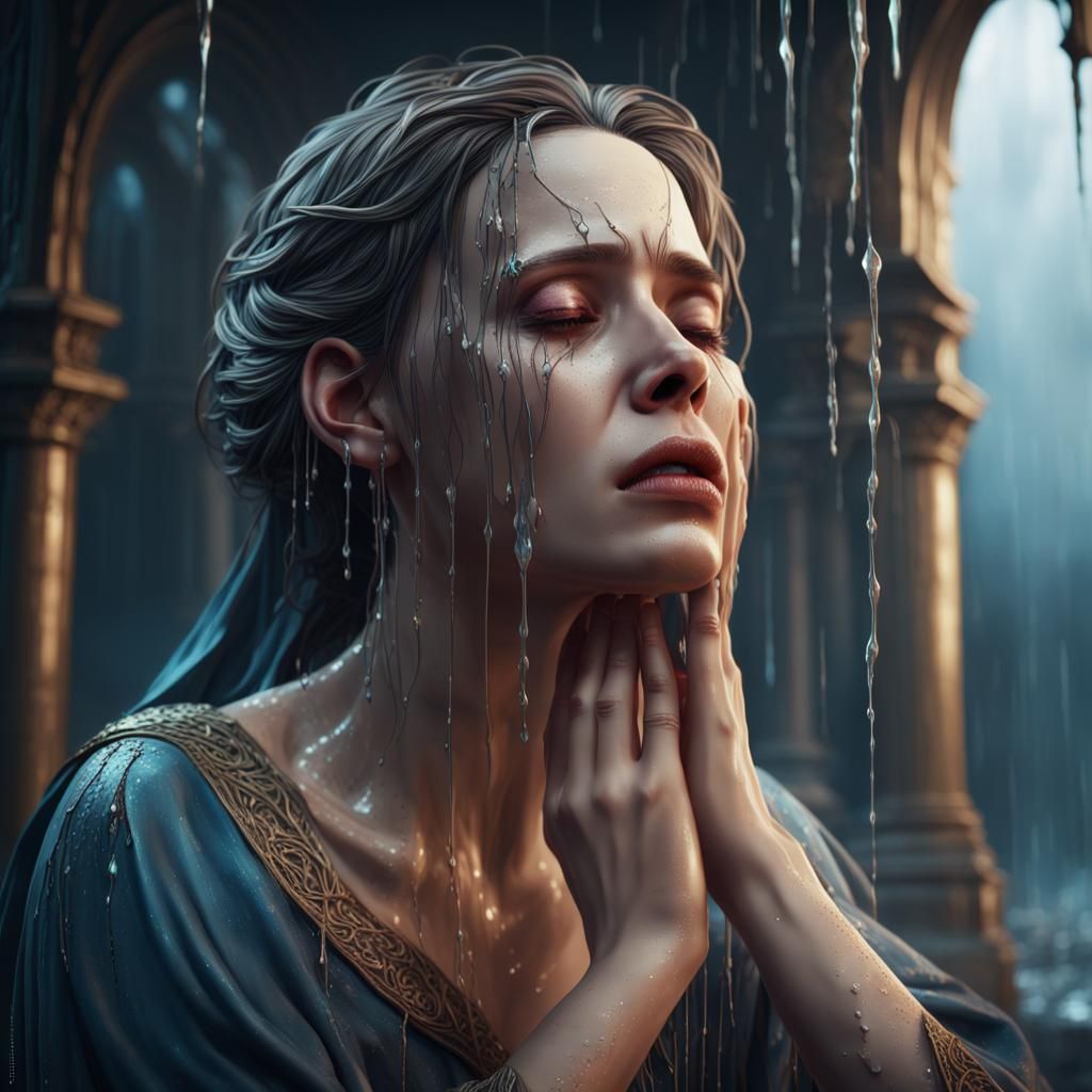 Weeping Woman in Detailed Matte Painting Style