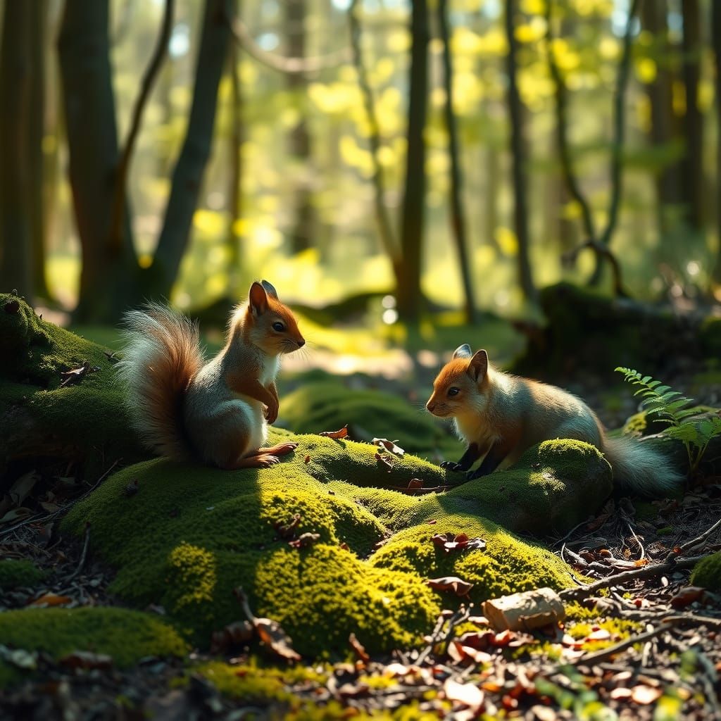 Squirrels and Foxes in a Vibrant Spring Forest