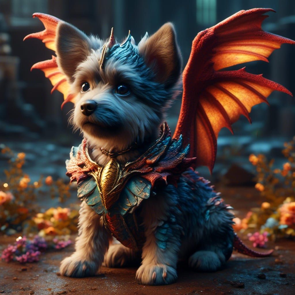 Adorable Dragon-Winged Puppy in Hyperreal Detail