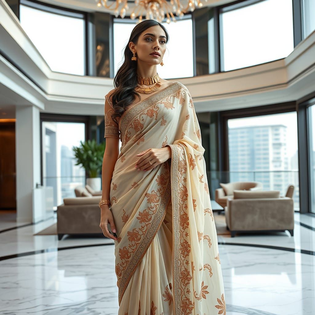 Woman in Saree in Luxury Penthouse