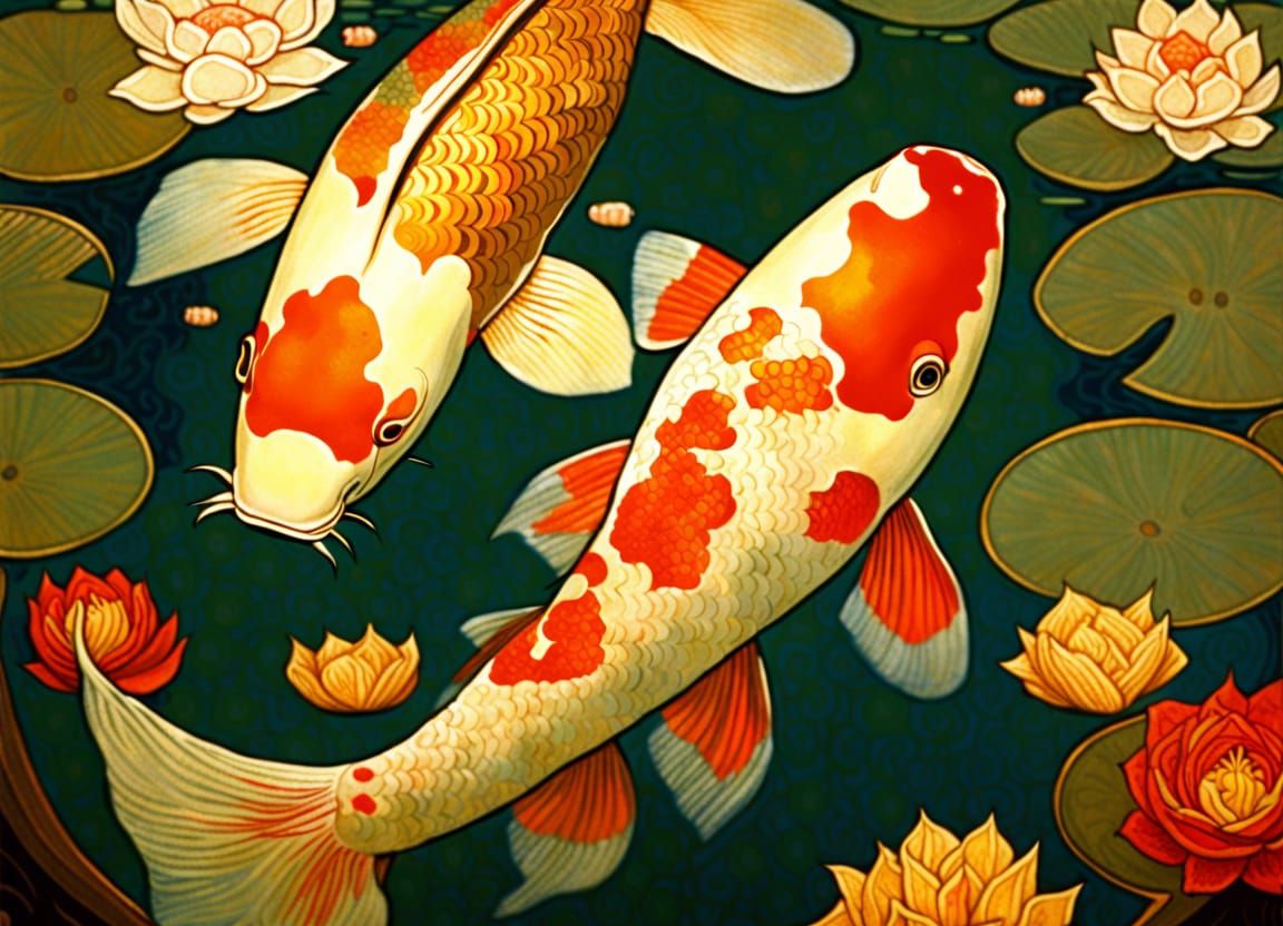 Koi Carp in Art Nouveau Style