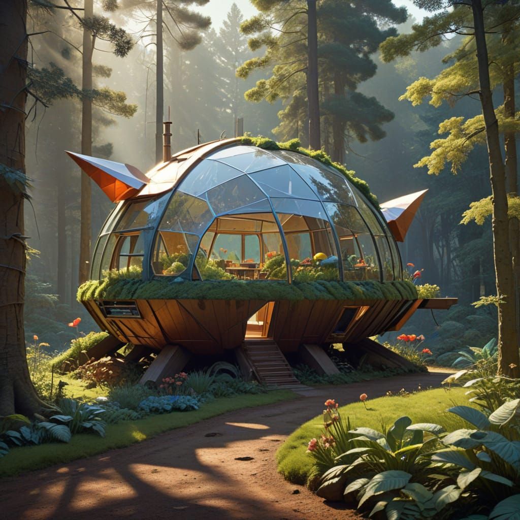 Rustic Log House in Whimsical Origami Landscape