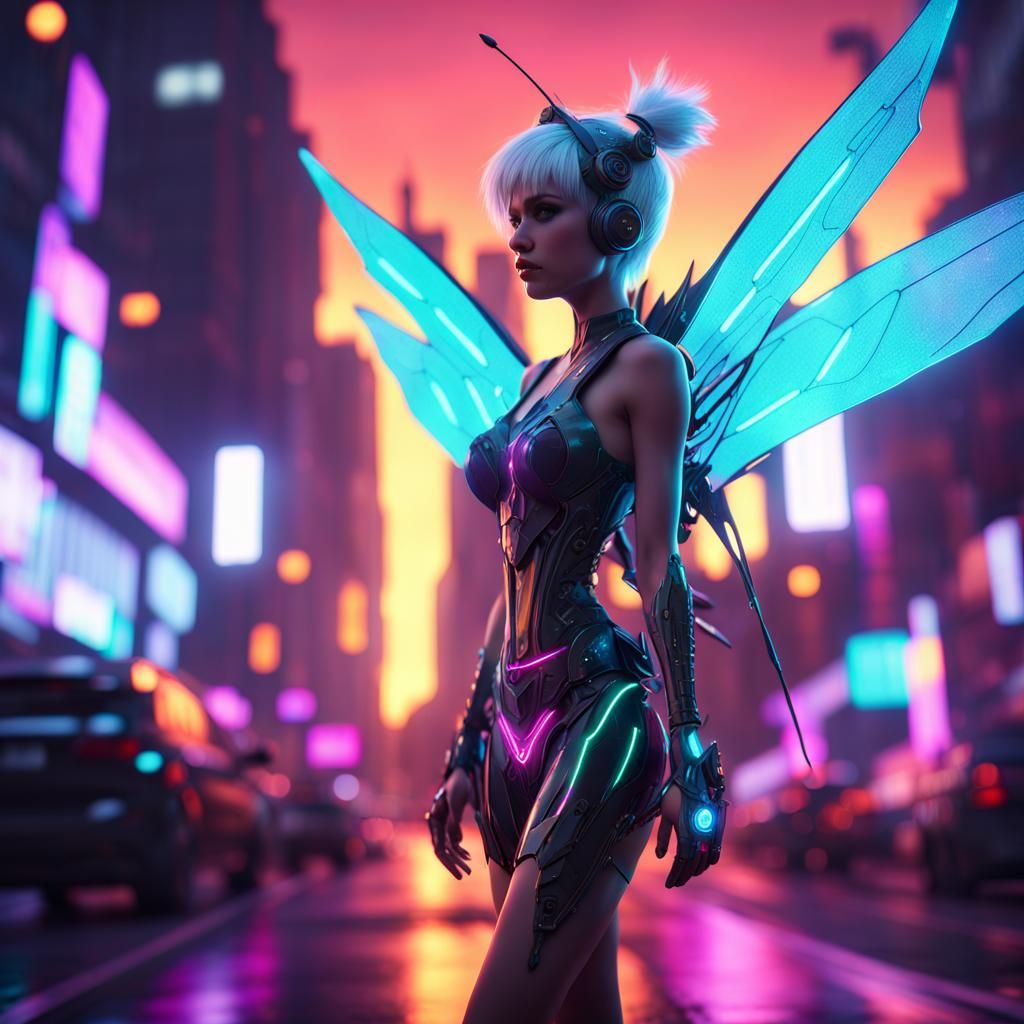 Futuristic Punk Tinkerbell with Neon Wings