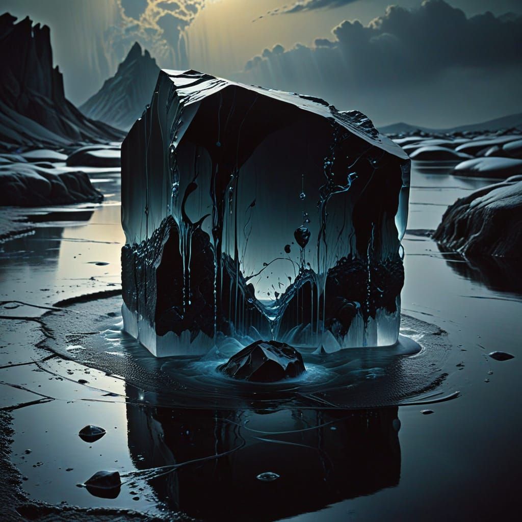 Surreal Ice Growth on Dark Stone