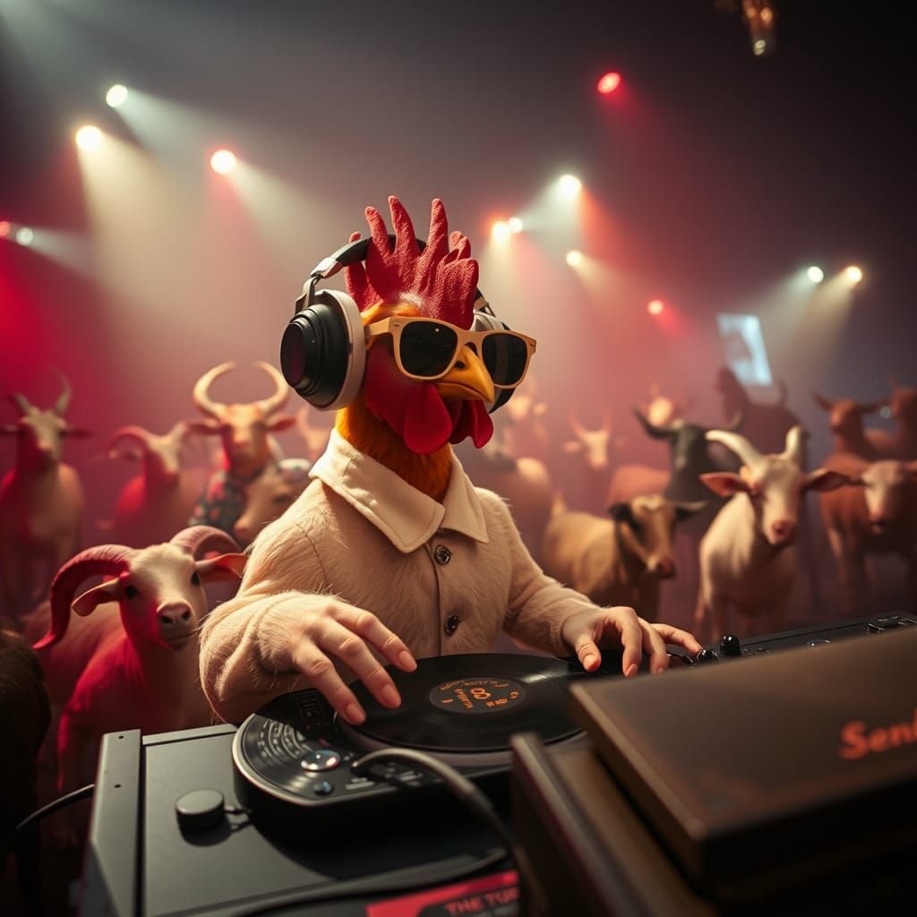 Debonair Chicken DJ in Nightclub Scene